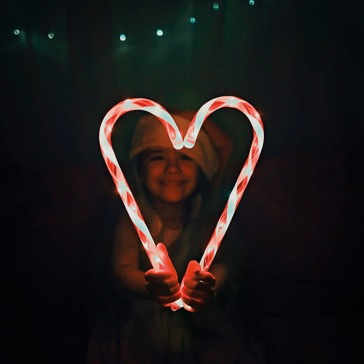 LED-Zuckerstange | Kunststoff rot/weiß | 10 warmweiße LEDs | H 340 mm