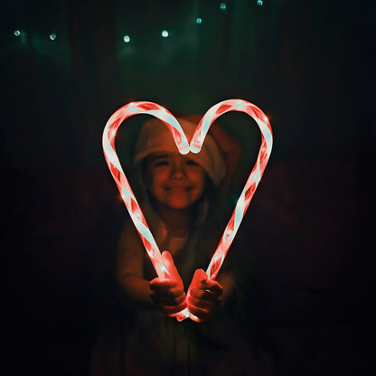 LED-Zuckerstange | Kunststoff rot/weiß | 10 warmweiße LEDs | H 340 mm