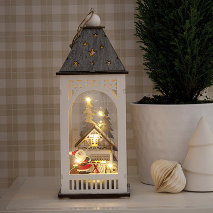 LED lantern | wood white/grey | mini fairy lights | 8 warm white LEDs | H 290 × Ø 110 mm