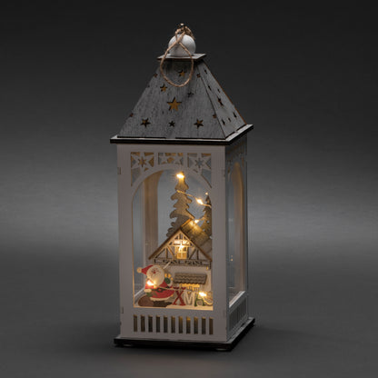 LED lantern | wood white/grey | mini fairy lights | 8 warm white LEDs | H 290 × Ø 110 mm