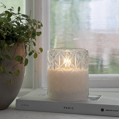 Echtwachskerze | Kristallglas | 1 warmweiße flackernde LED | H 100 × B 85 mm
