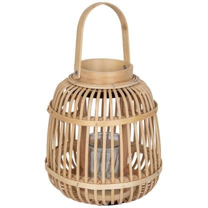 Laterne | Holzgeflecht | Glaszylinder | natur/schwarz | H 240 × Ø 190 mm