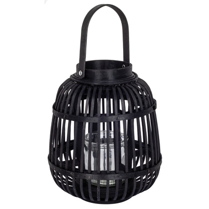 Laterne | Holzgeflecht | Glaszylinder | natur/schwarz | H 240 × Ø 190 mm
