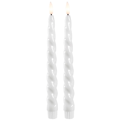 Bougie de table en cire véritable | FLAMME SHINE | blanc | 1 LED blanc chaud scintillante | Lot de 2