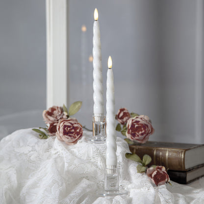 Bougie de table en cire véritable | FLAMME SHINE | blanc | 1 LED blanc chaud scintillante | Lot de 2