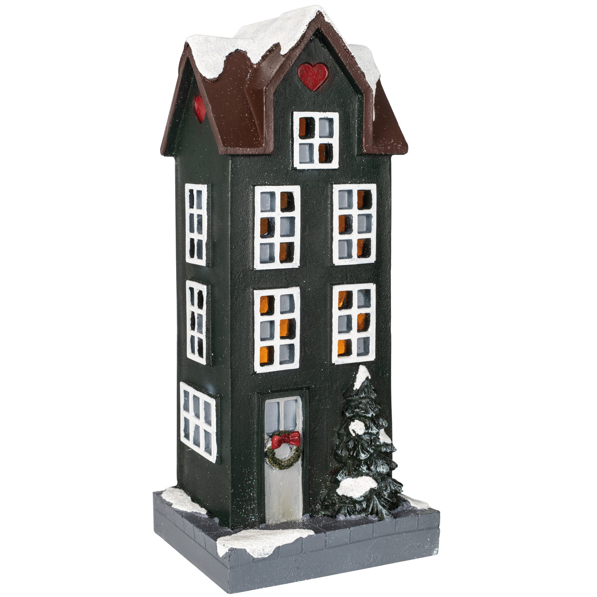 LED house | HUS | glitter snow roof | warm white LED | green/beige