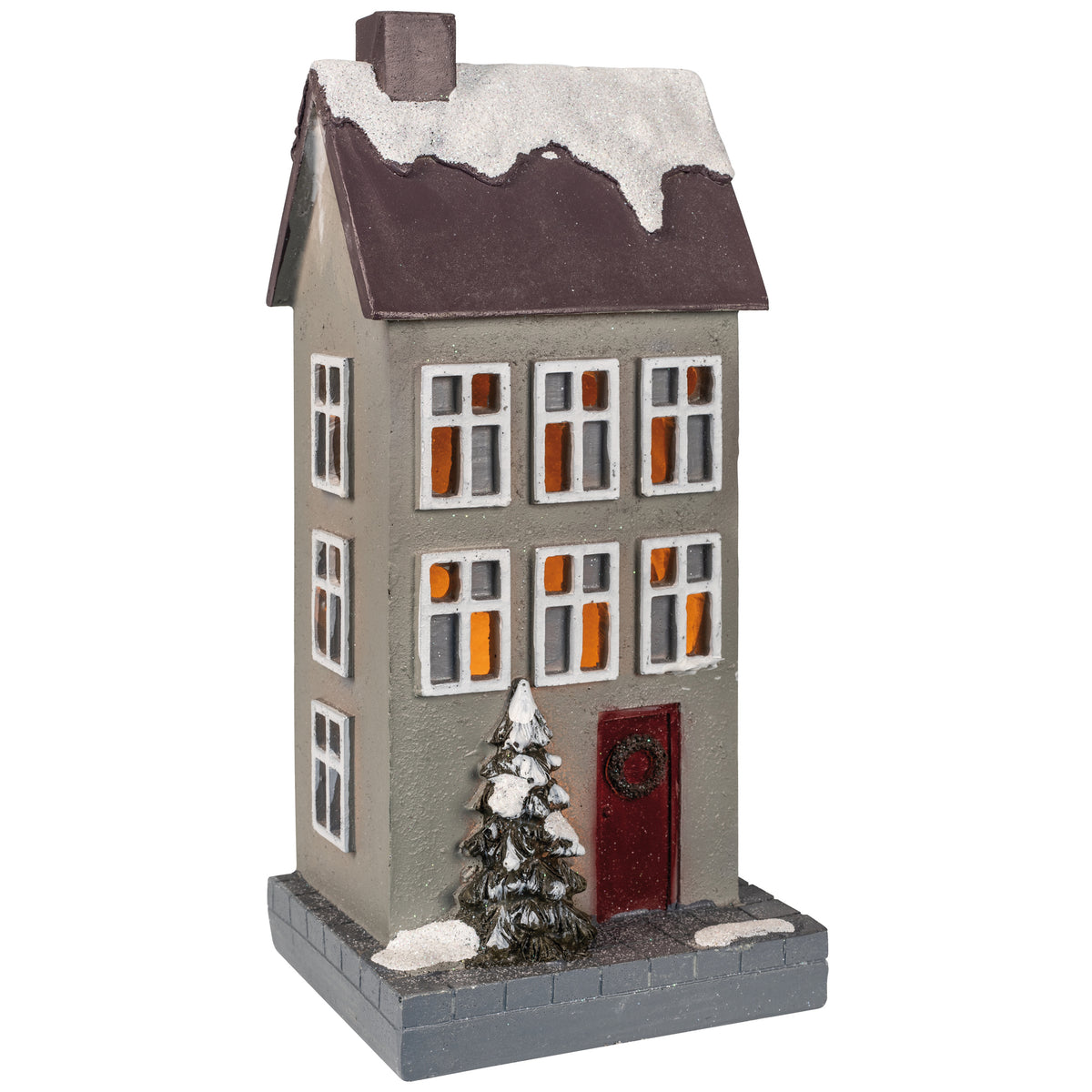 LED house | HUS | glitter snow roof | warm white LED | green/beige
