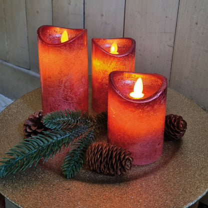 LED-Echtwachs-Stumpenkerze | Altrosa/Burgunder | Twinkle Flame