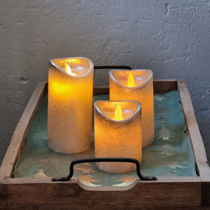 LED-Echtwachs-Stumpenkerze | Silber | Twinkle Flame