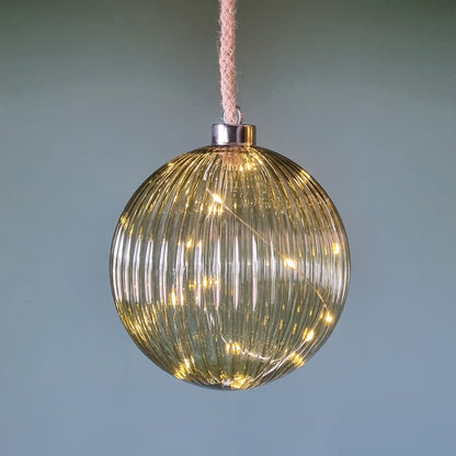 Glaskugel | warmweiße LEDs | grün Streifenmuster