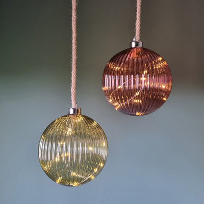 Glaskugel | warmweiße LEDs | rosa Streifenmuster