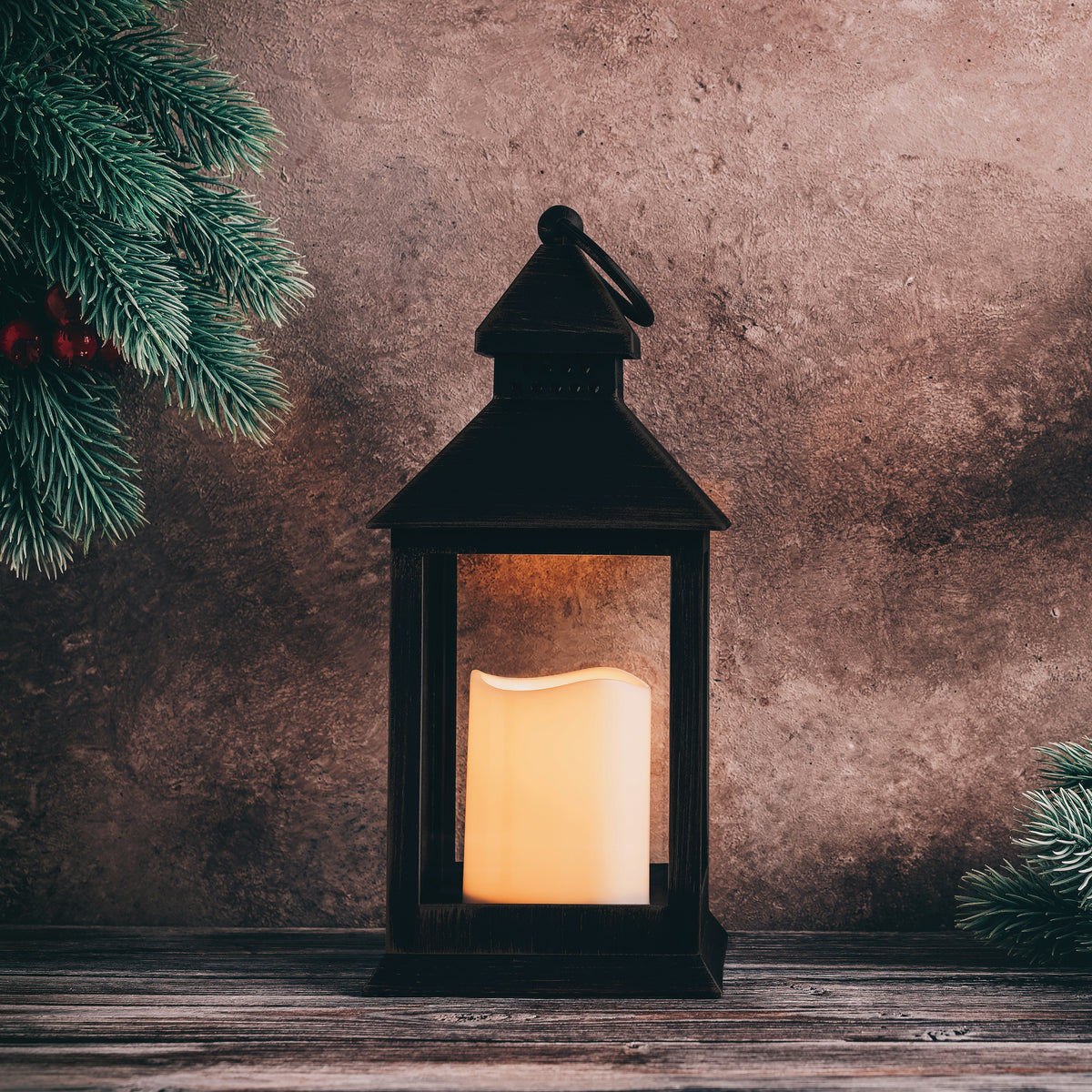 Laterne | Kunststoff schwarz | LED-Kerze warmweiß | H 230 × B 100 mm