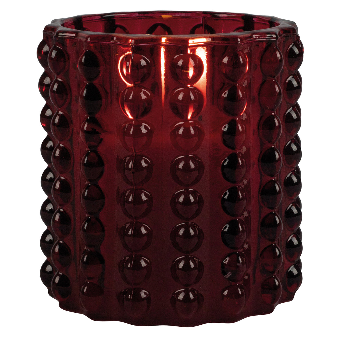Windlicht | FLAMME DOTTY | Glas Kristall rot | warmweiße LED | Ø 90 mm
