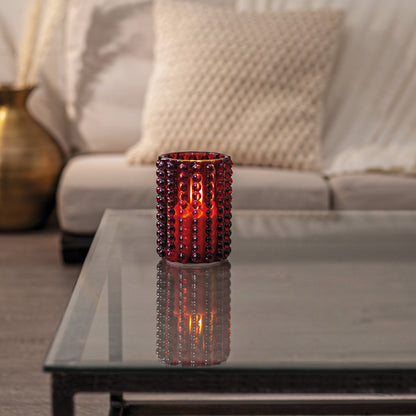 Windlicht | FLAMME DOTTY | Glas Kristall rot | warmweiße LED | Ø 90 mm