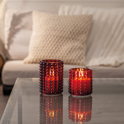 Windlicht | FLAMME DOTTY | Glas Kristall rot | warmweiße LED | Ø 90 mm