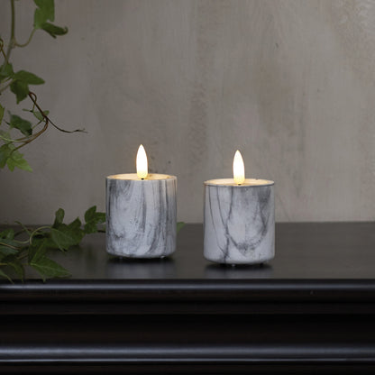 Echtwachskerze | FLAMME MARBLE | 2er-Set | Marmorimitat | H 90 × Ø 55 mm