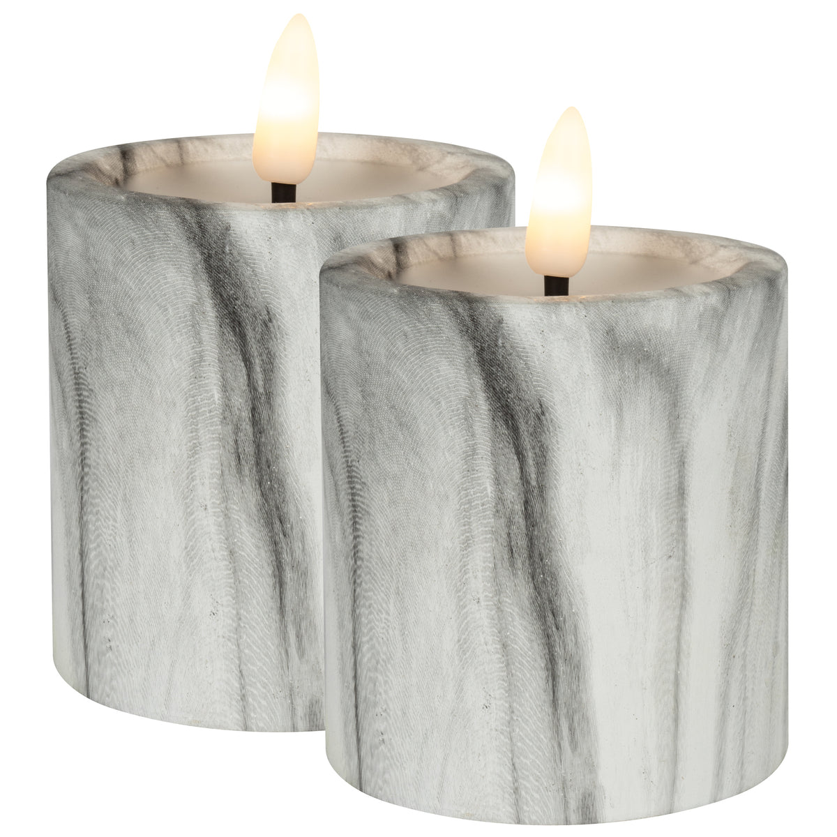 Echtwachskerze | FLAMME MARBLE | 2er-Set | Marmorimitat | H 90 × Ø 55 mm