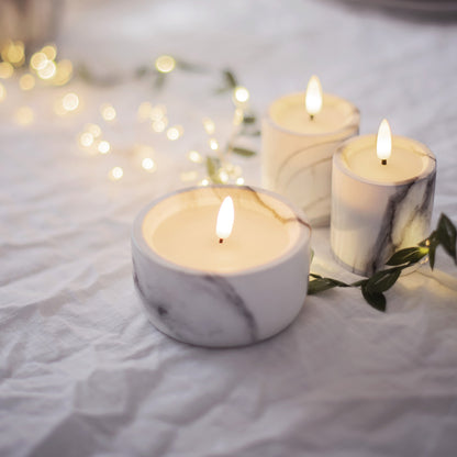 Echtwachskerze | FLAMME MARBLE | 2er-Set | Marmorimitat | H 90 × Ø 55 mm