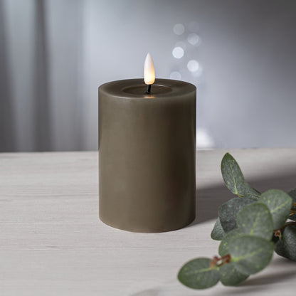 Bougie pilier en cire véritable | FLAMME FLOW | gris-brun | 1 LED vacillante blanc chaud