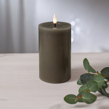Bougie pilier en cire véritable | FLAMME FLOW | gris-brun | 1 LED vacillante blanc chaud