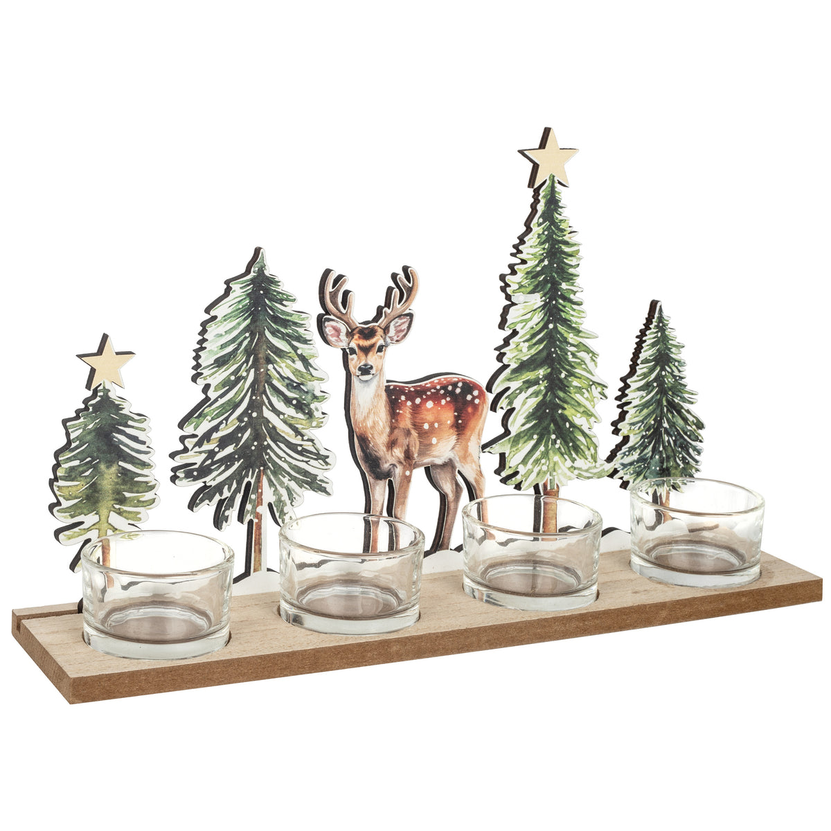 Teelichthalter | HIRSCH IM WINTERWALD | für 4 Teelichter