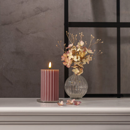 Bougie pilier en cire véritable | FLAMME STRIPE | 1 LED vacillante blanc chaud