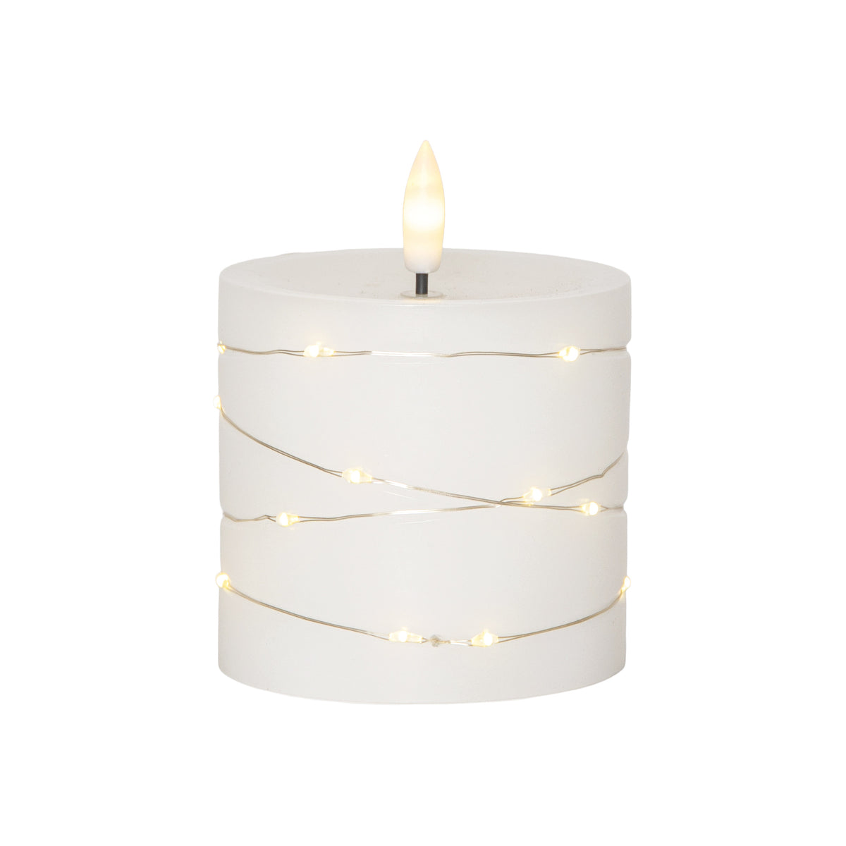Echtwachskerze | FLAMME DEW | 25 warmweiße LEDs | weiß