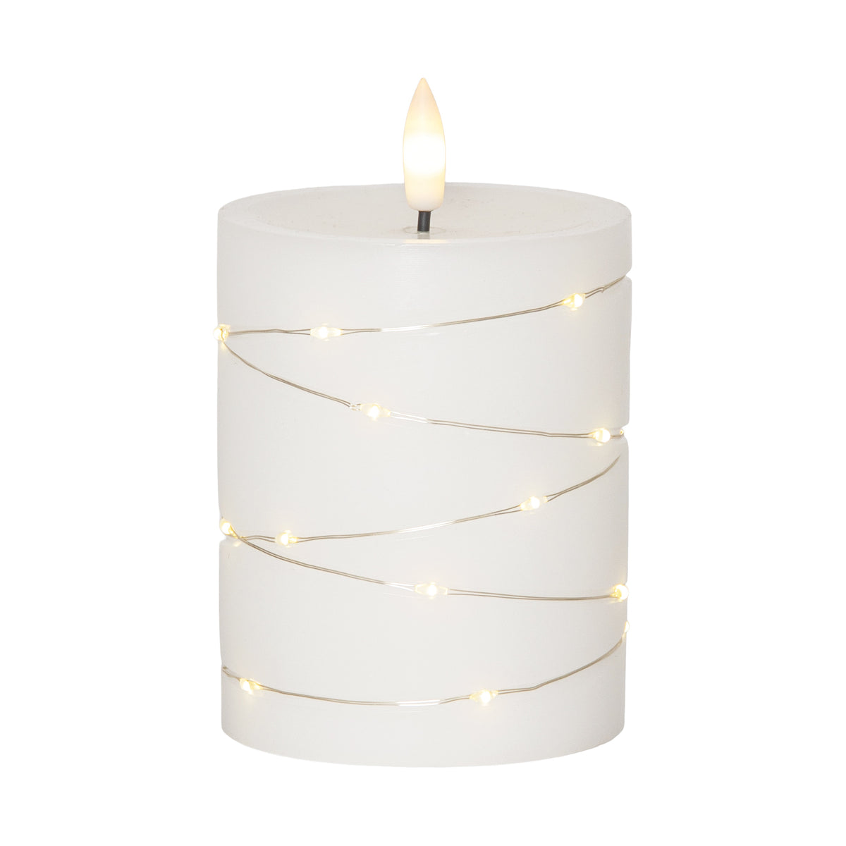 Echtwachskerze | FLAMME DEW | 25 warmweiße LEDs | weiß