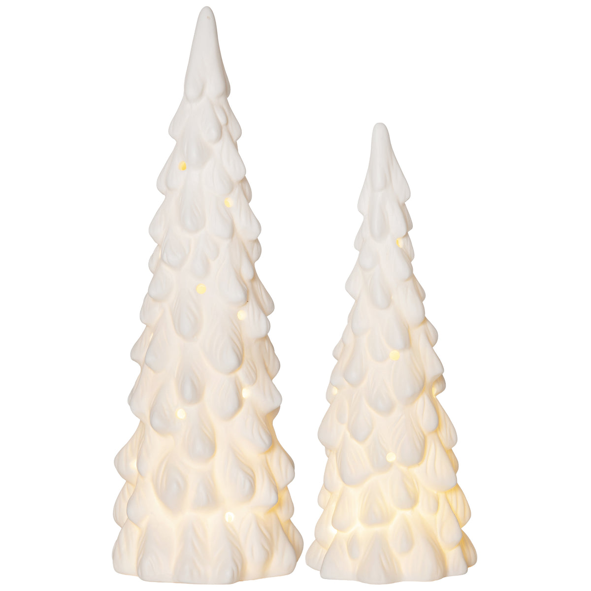 LED fir trees | VINTER | set of 2 | white/matte porcelain | warm white LEDs