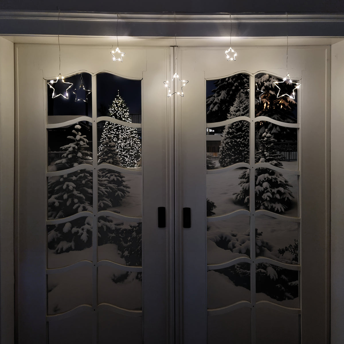 LED-Sternenlichtervorhang | Weiße Metallsterne | Warmweiß | Fünf Stränge