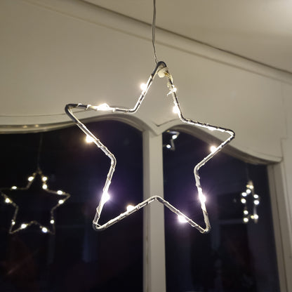 LED-Sternenlichtervorhang | Weiße Metallsterne | Warmweiß | Fünf Stränge