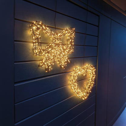 LED-Dekoration Herz oder Schleife | Warmweiß | Schwarz | Timer