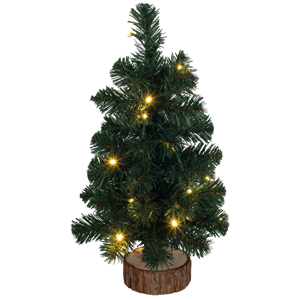 Weihnachtsbaum | Kunststoff grün | Holzfuß | warmweiße LEDs | 3 Größen