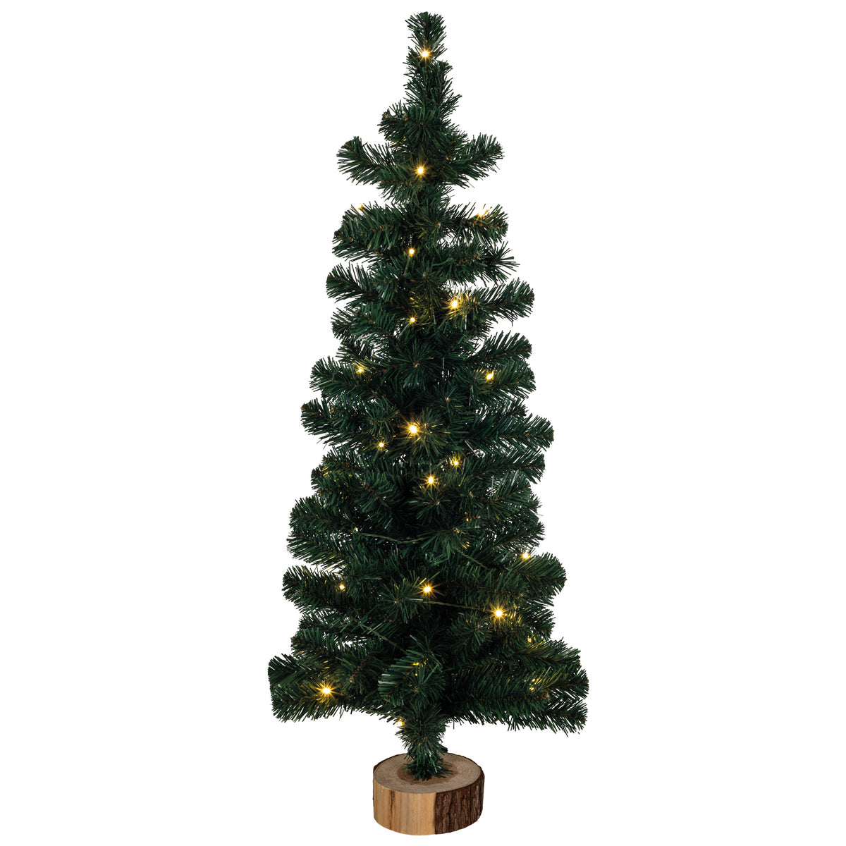 Weihnachtsbaum | Kunststoff grün | Holzfuß | warmweiße LEDs | 3 Größen