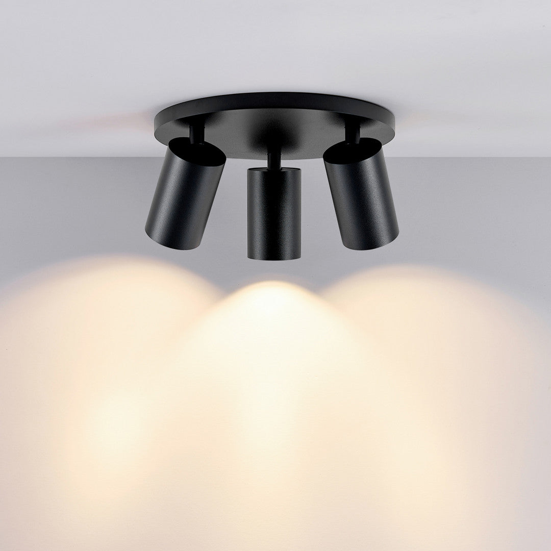 Plafonnier en saillie - Inclinable et rond, 3 ampoules GU10 de 7,5 W, noir