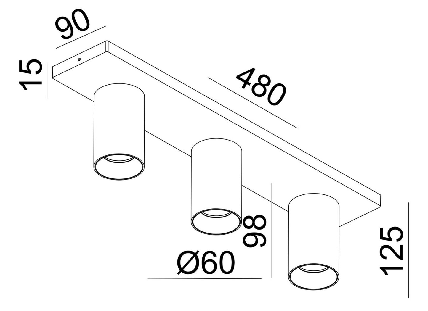 Deckenaufbauleuchte - Can Tilt Square, 3x 7,5 W GU10, Schwarz