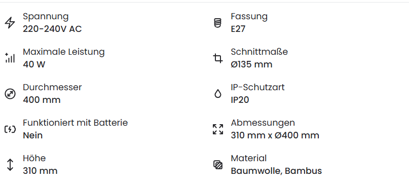 Pendelleuchte Noah aus Bambus und Stoff | Natürliche Leuchte mit Leinenoptik