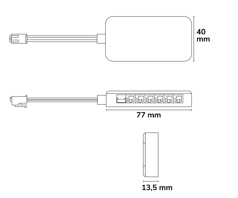 MiniAMP Power-Splitter 6-fach, Single Color, 12-24V DC, mit Master Sensor-Port, offenes Ende