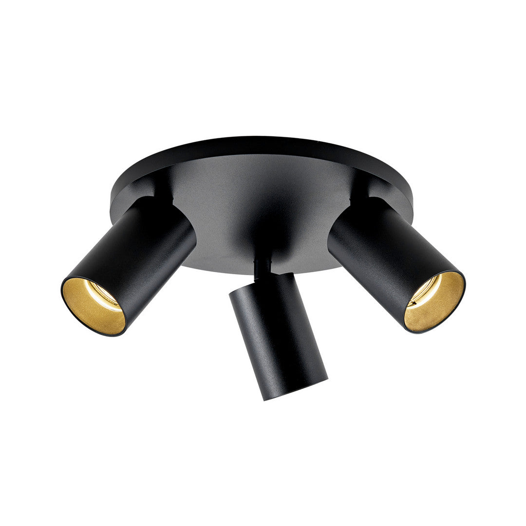 Plafonnier en saillie - Inclinable et rond, 3 ampoules GU10 de 7,5 W, noir