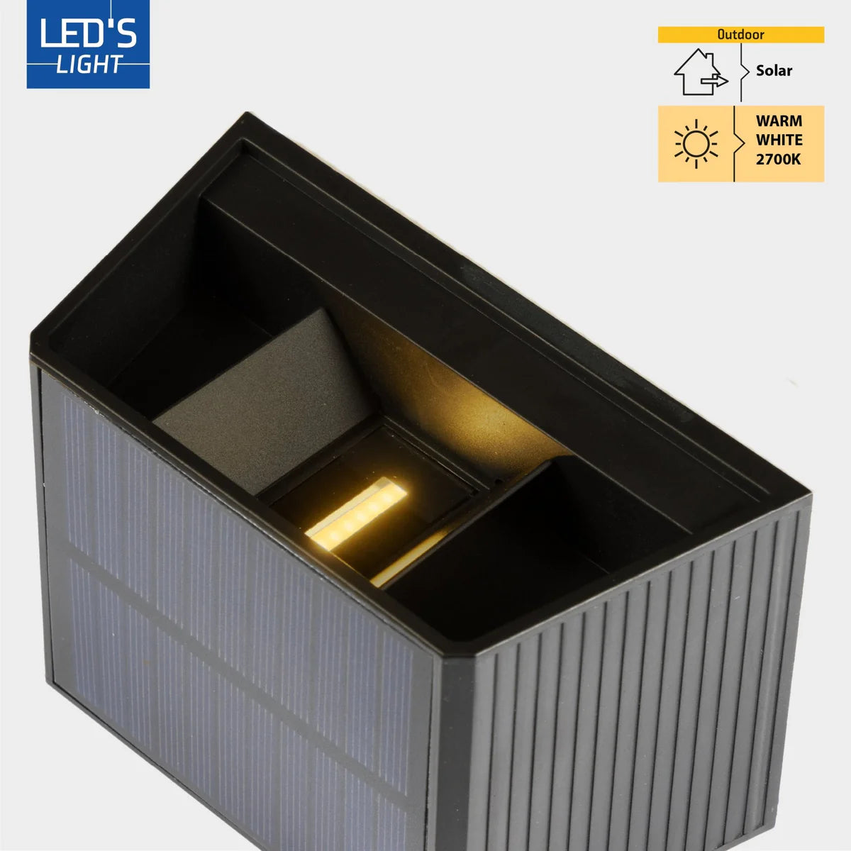 Kabellose Solar-Wandleuchte mit automatischem Sensor.