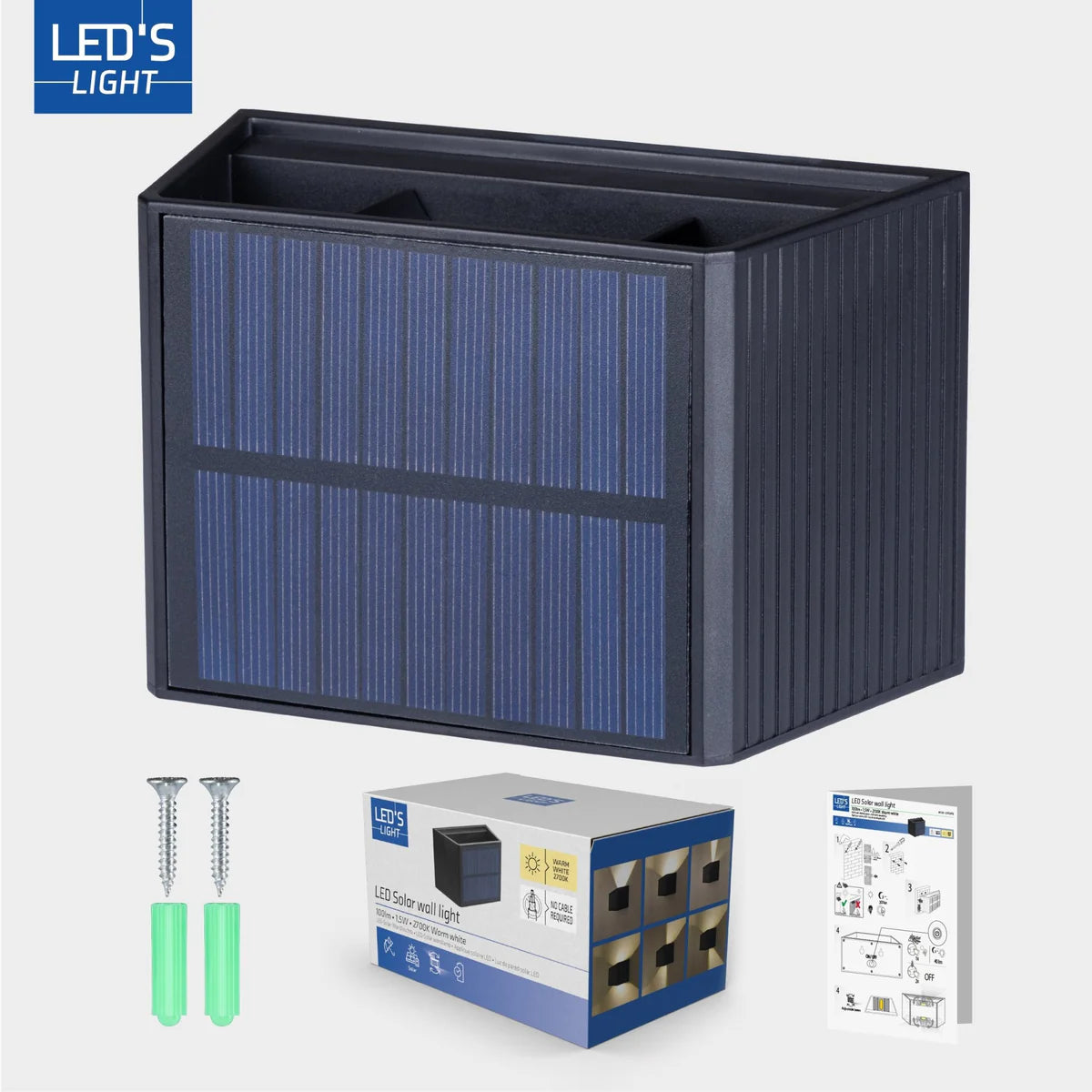 Kabellose Solar-Wandleuchte mit automatischem Sensor.