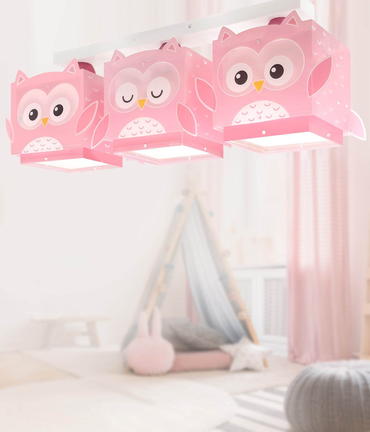 Kinder-Deckenleuchte Little Pink Owl | Kleine Rosa Eule 3-flammig