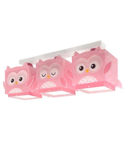Kinder-Deckenleuchte Little Pink Owl | Kleine Rosa Eule 3-flammig