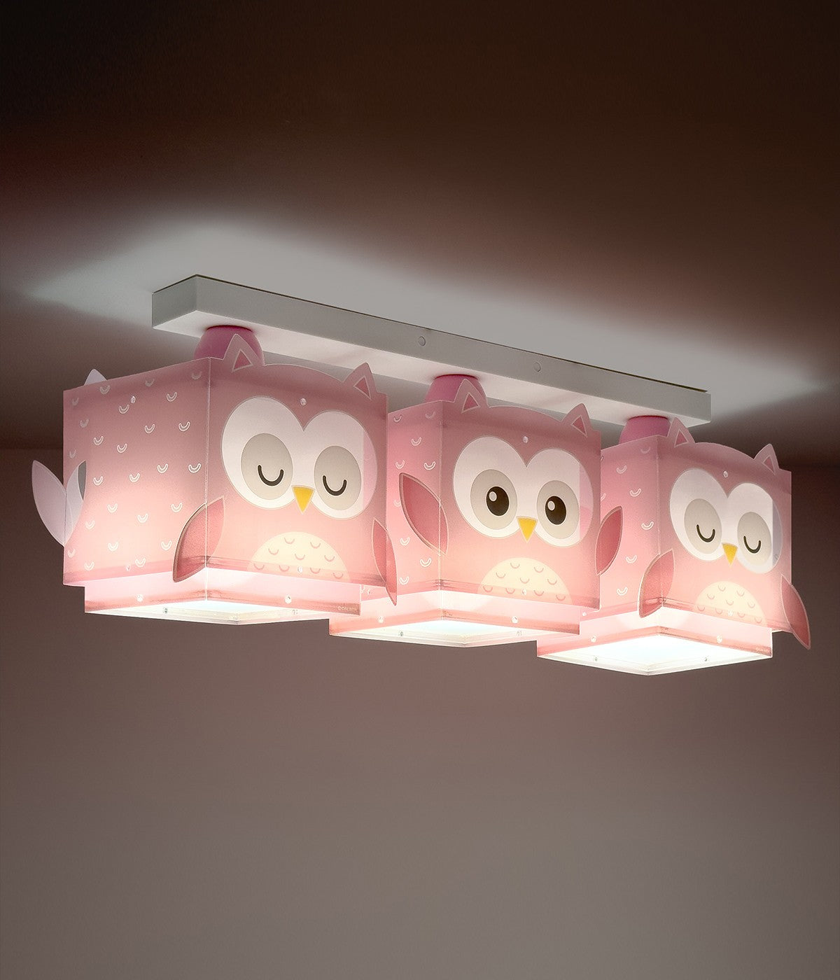 Kinder-Deckenleuchte Little Pink Owl | Kleine Rosa Eule 3-flammig