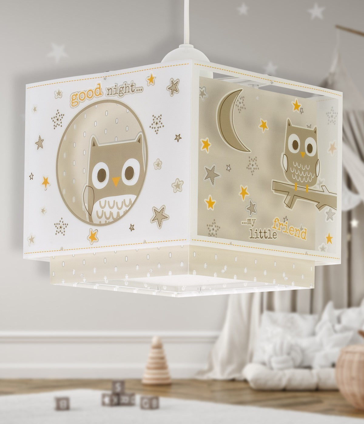 Kinderzimmer Deckenleuchte Good Night – Eule & Sterne