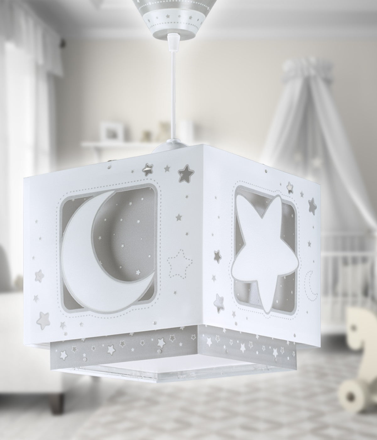Kinderzimmer Deckenleuchte Luna – Mond & Sterne Grau