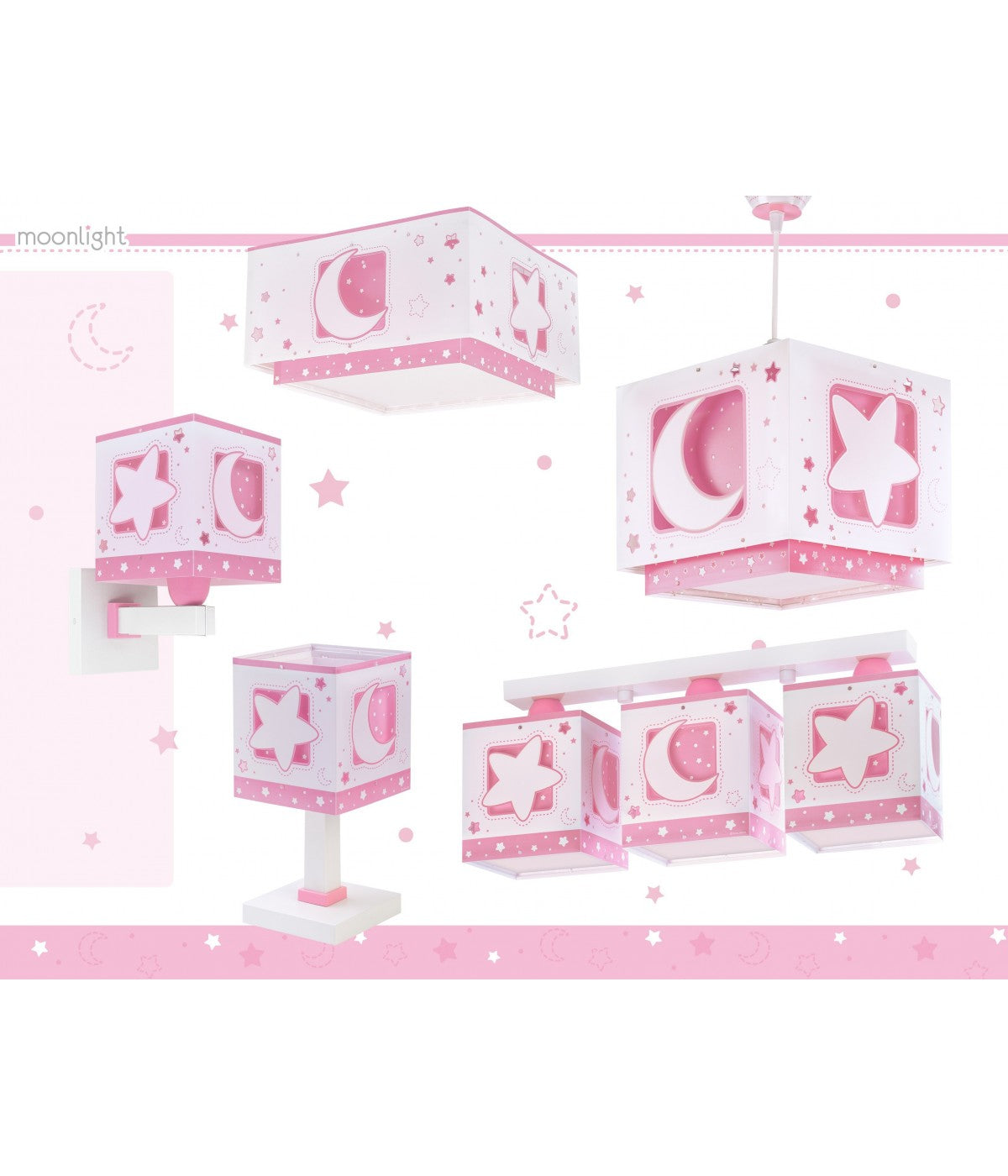 Kinderzimmer Deckenleuchte Luna – Mond & Sterne Rosa