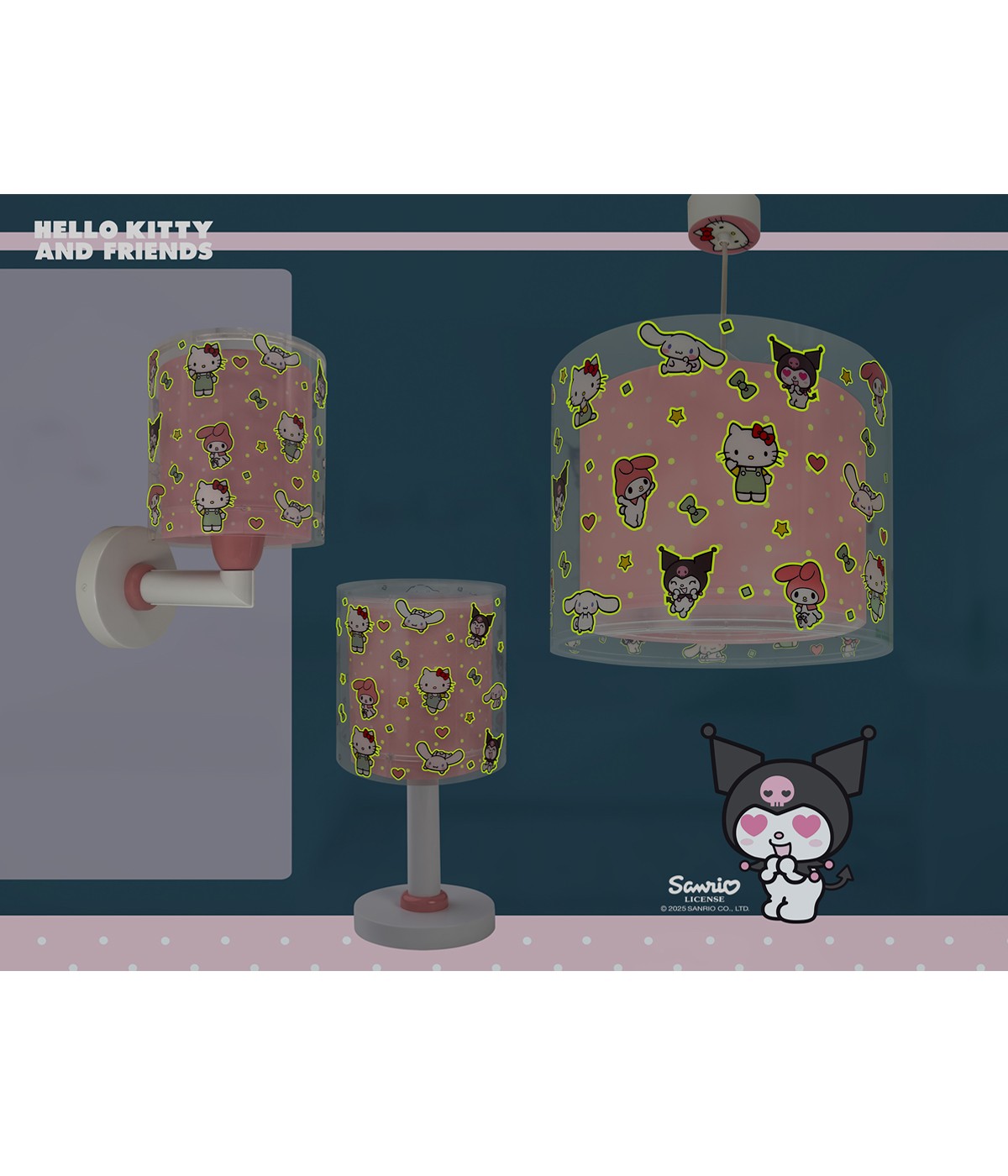 Kinder-Nachttischleuchte Hello Kitty & Friends – Kuromi, My Melody & Cinnamoroll