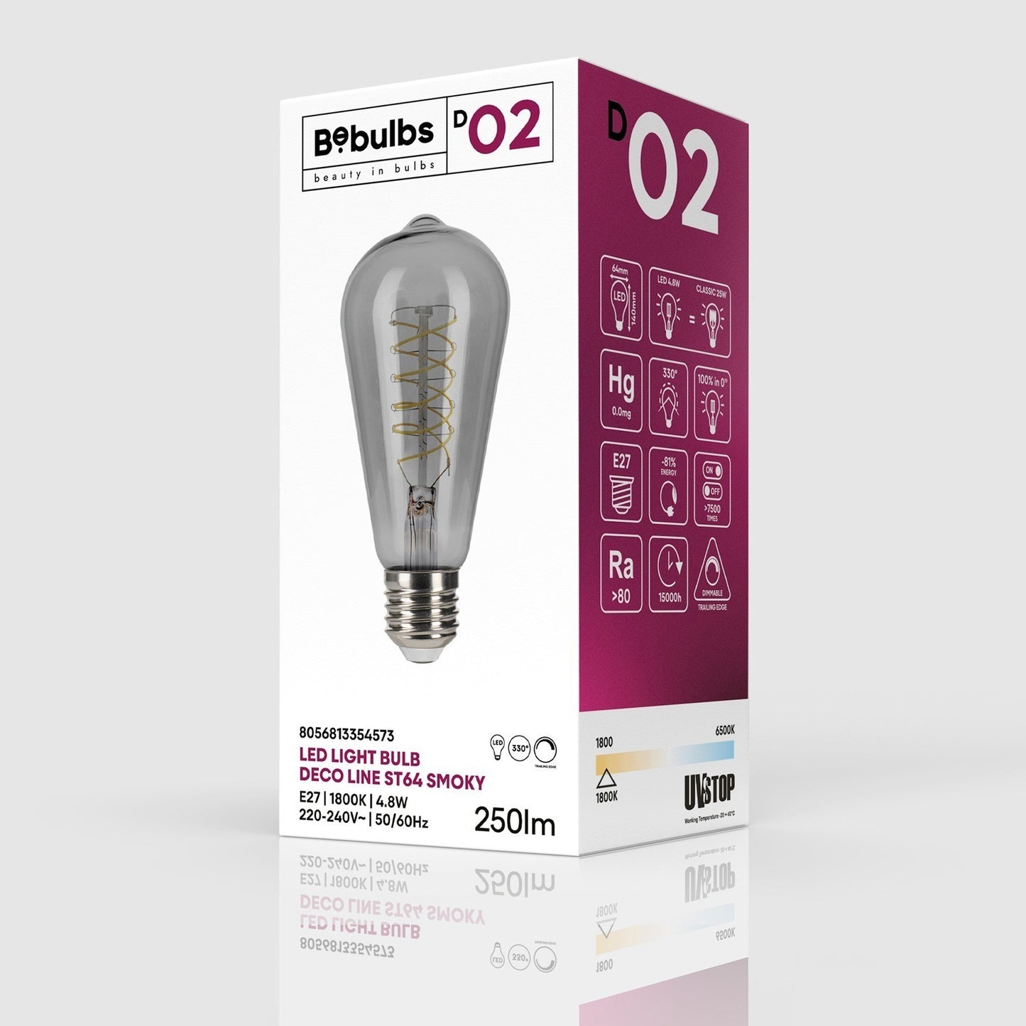 LED-Glühbirne Smoky Edison ST64 4,8W 250Lm E27 1800K dimmbar