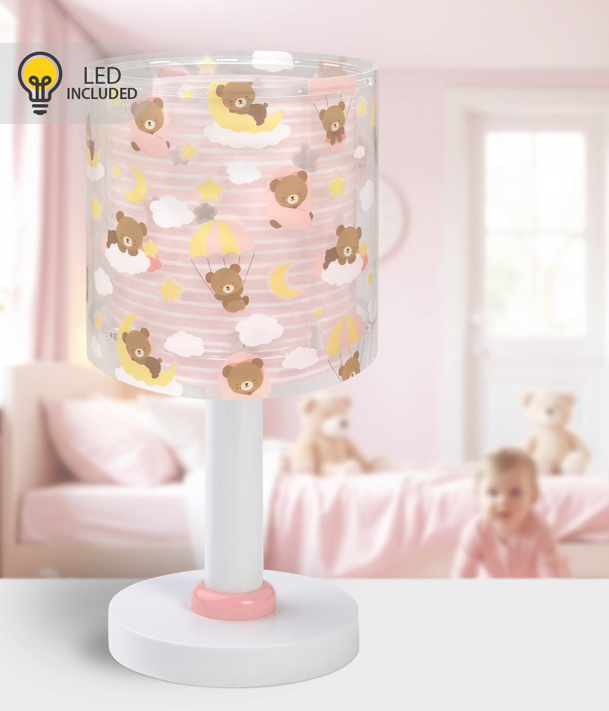 Kinder-Nachttischleuchte Baby Teddy – Rosa Teddybären